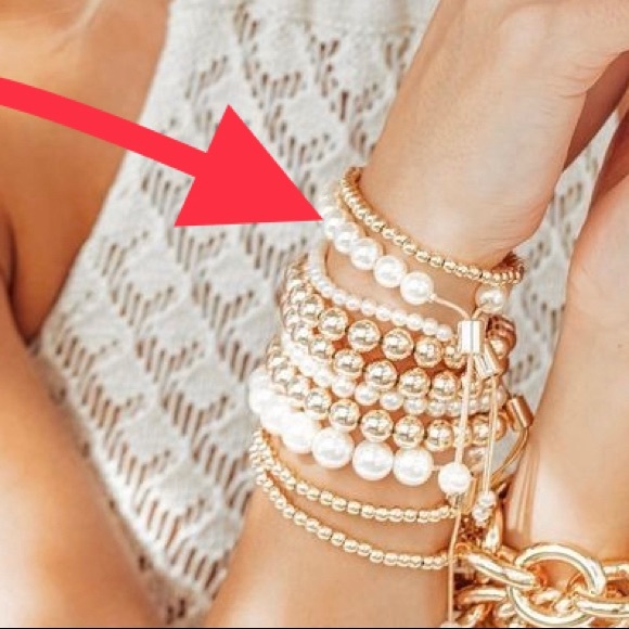 18K GOLD FILLED ROUND 10MM PEARL ADJUSTABLE BRACELET - Beige pearl - Picture 3 of 3